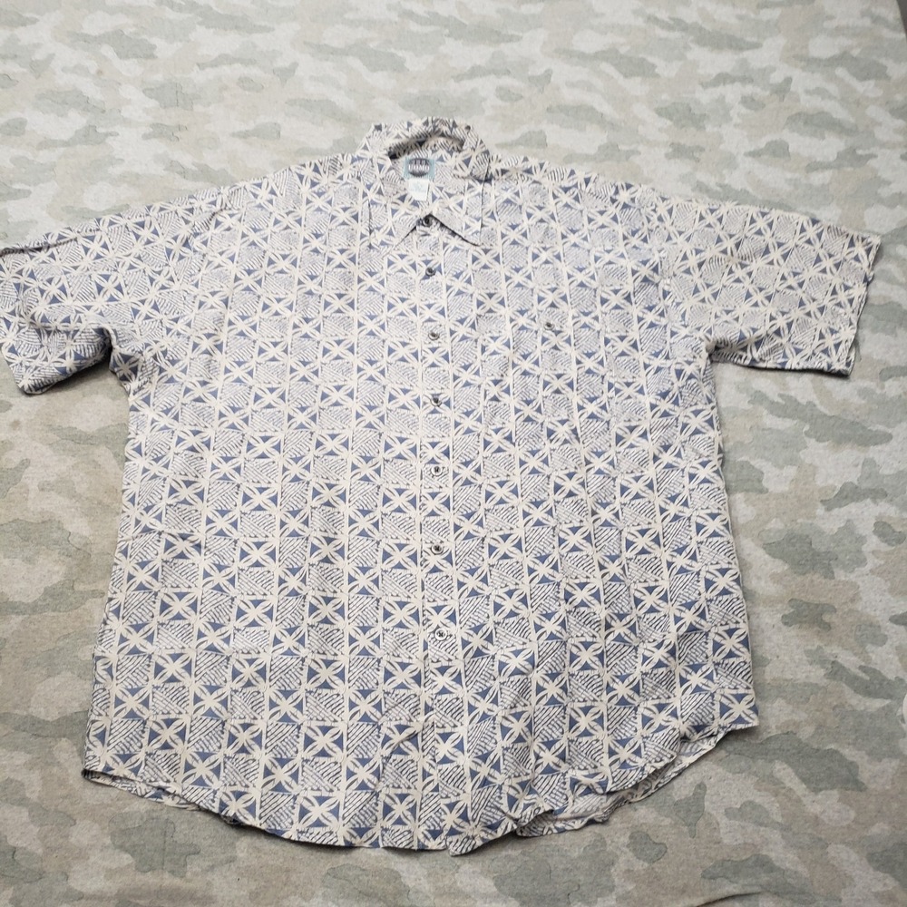 Silk Uomo By Naka Shirt Mens XL Blue Short Sleeve Button-Up Hawaiian Geometric